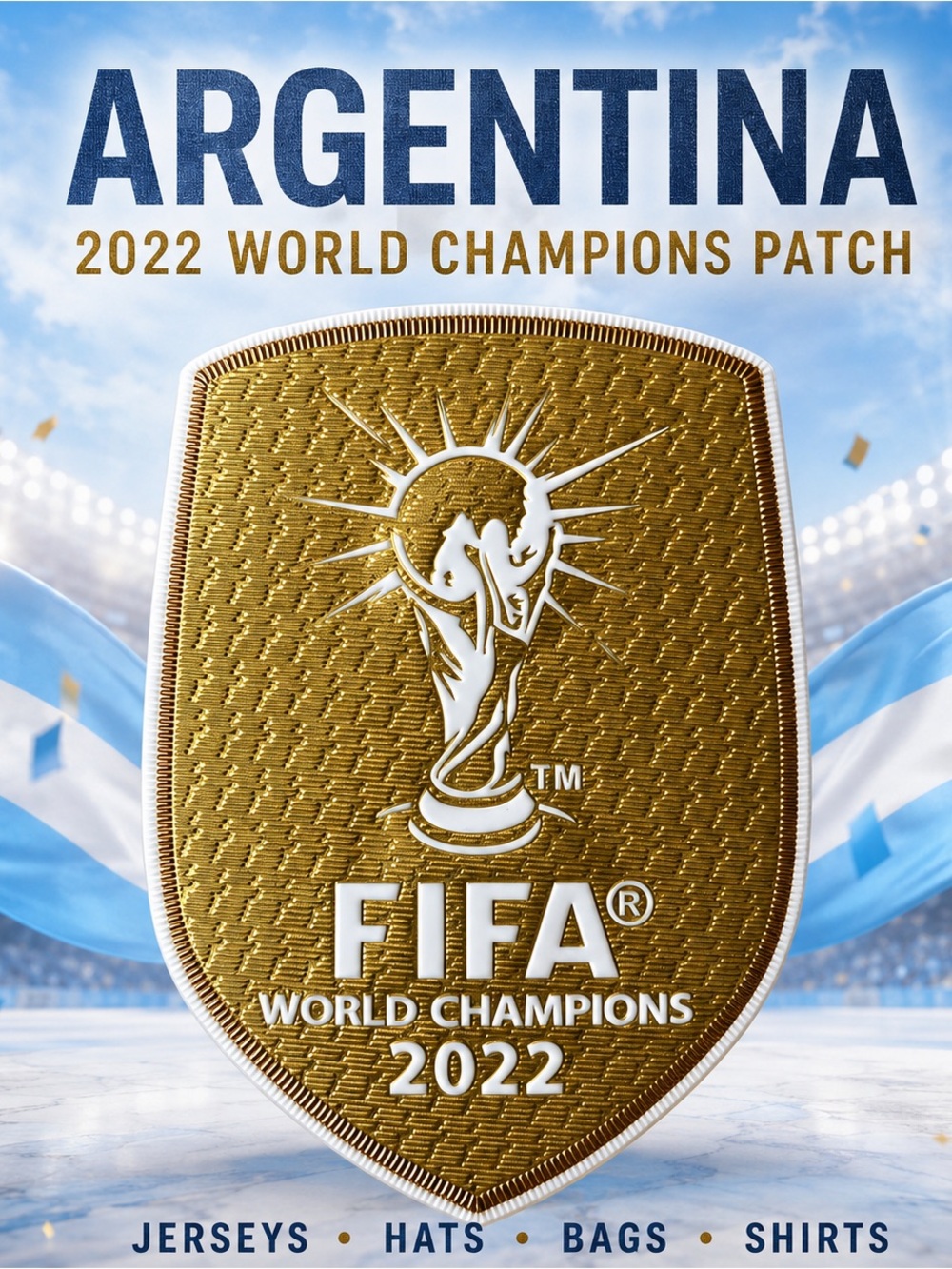 World Champions 2022 Gold patch  Emblem Argentina